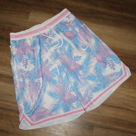LN! Men's XL Nike Blue & Pink Tropical Palm DNA Dri Fit Mesh Basketball Shorts - Picture 1 of 5